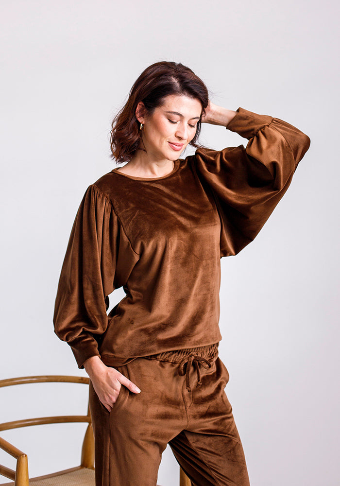 Patti Velour Loungewear Top | Brown