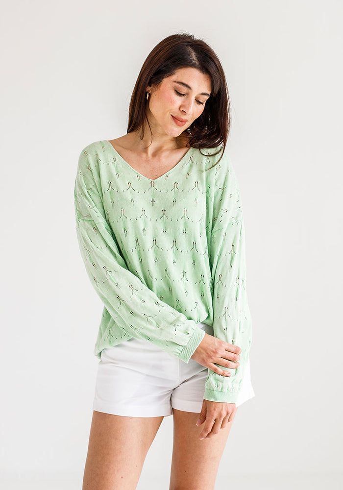 Tiﬀany Lace Stitch Cotton Knit | Mint
