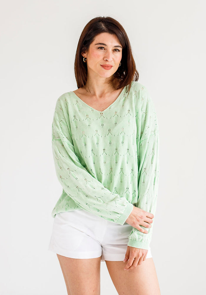 Tiﬀany Lace Stitch Cotton Knit | Mint