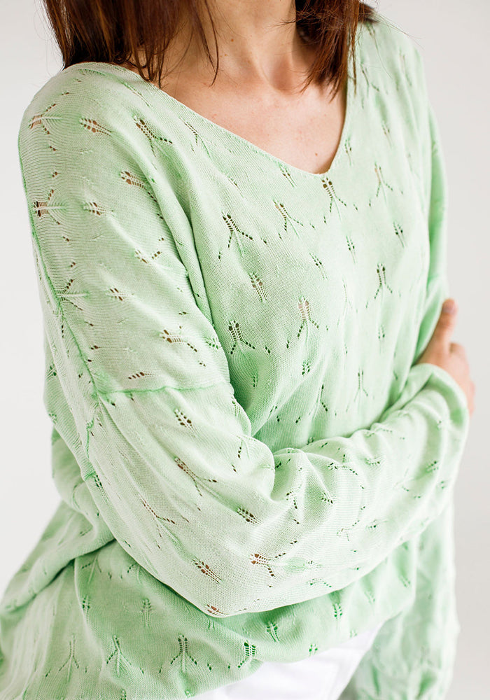 Tiﬀany Lace Stitch Cotton Knit | Mint