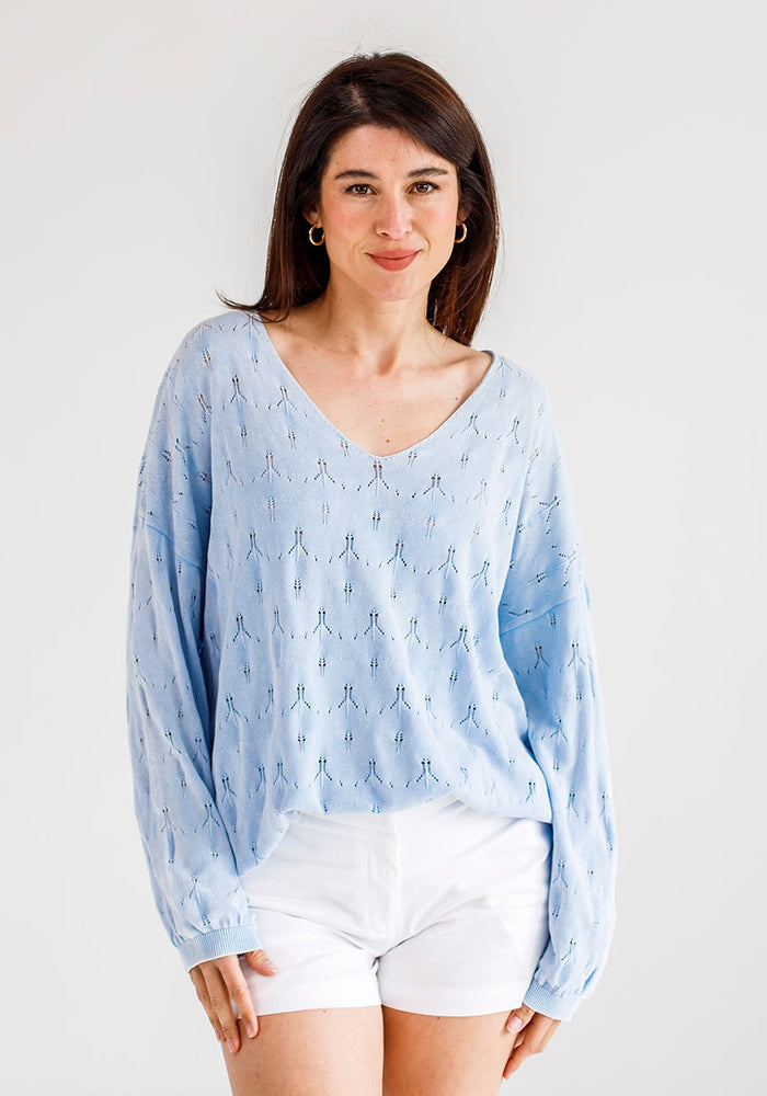 Tiﬀany Lace Stitch Cotton Knit | Blue