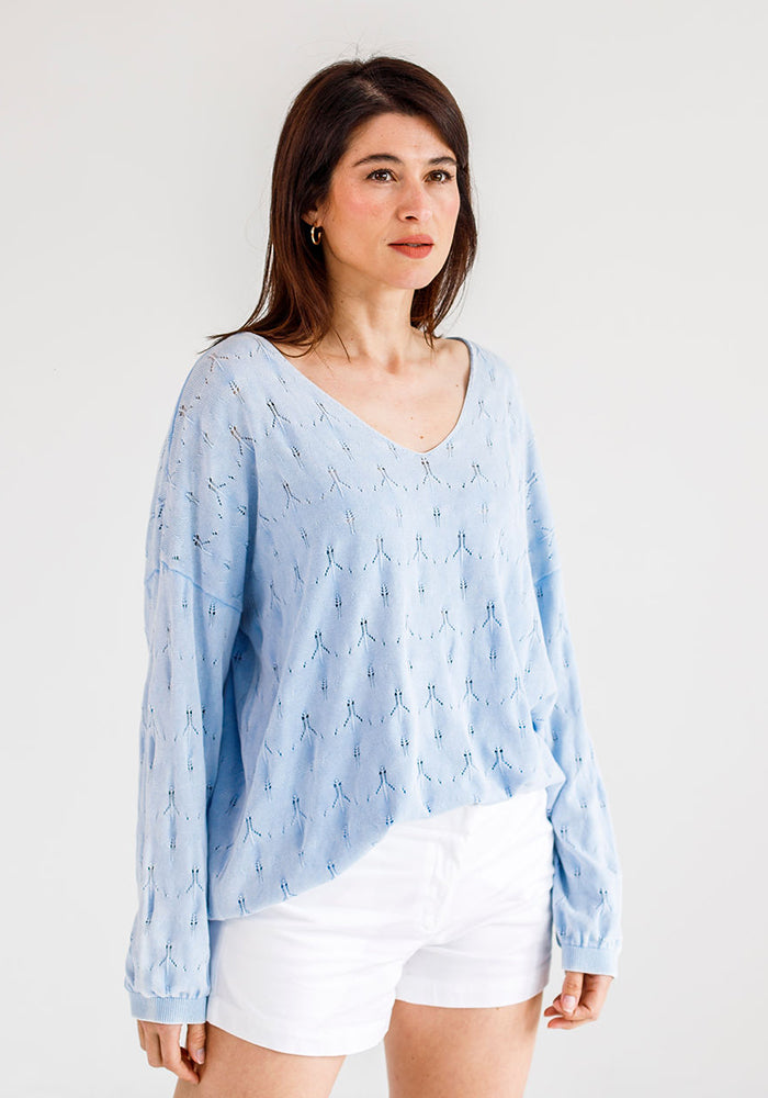 Tiﬀany Lace Stitch Cotton Knit | Blue