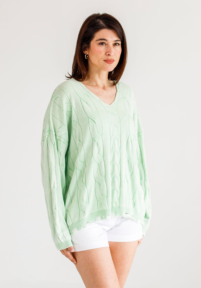 Gabriel Cable Cotton Knit | Mint