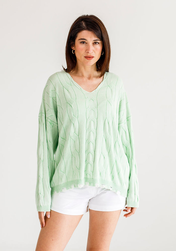 Gabriel Cable Cotton Knit | Mint