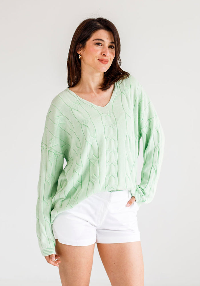 Gabriel Cable Cotton Knit | Mint