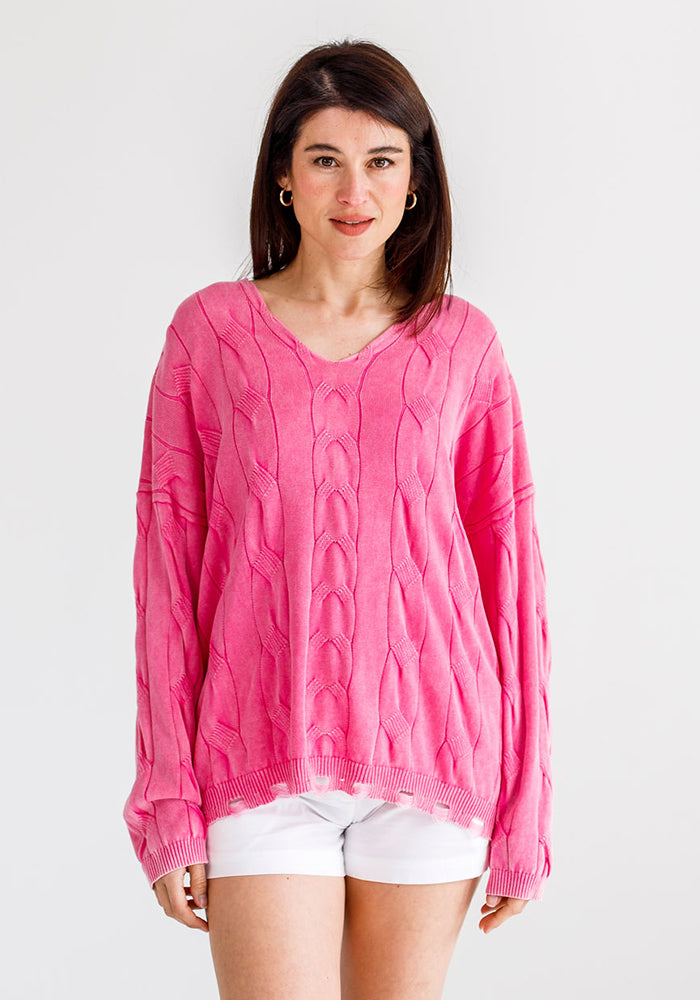 Gabriel Cable Cotton Knit | Pink