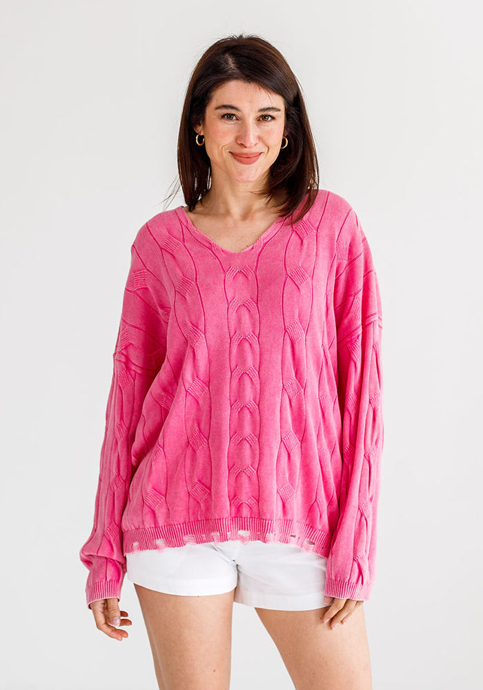 Gabriel Cable Cotton Knit | Pink