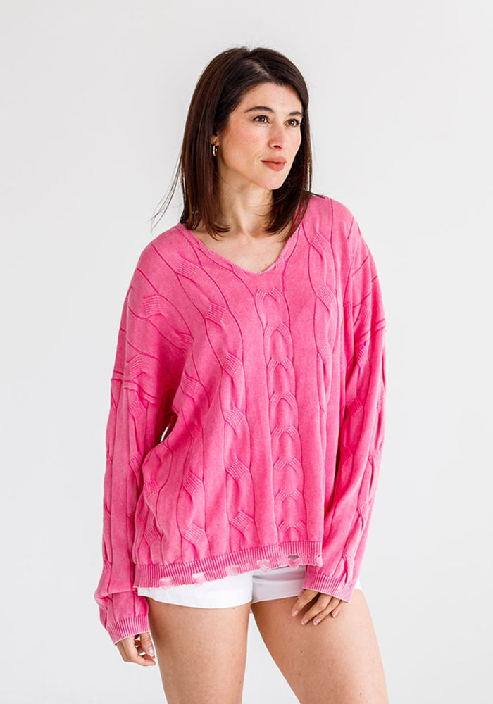 Gabriel Cable Cotton Knit | Pink