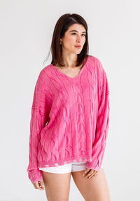 Gabriel Cable Cotton Knit | Pink