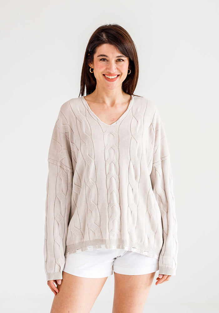 Gabriel Cable Cotton Knit | Ecru