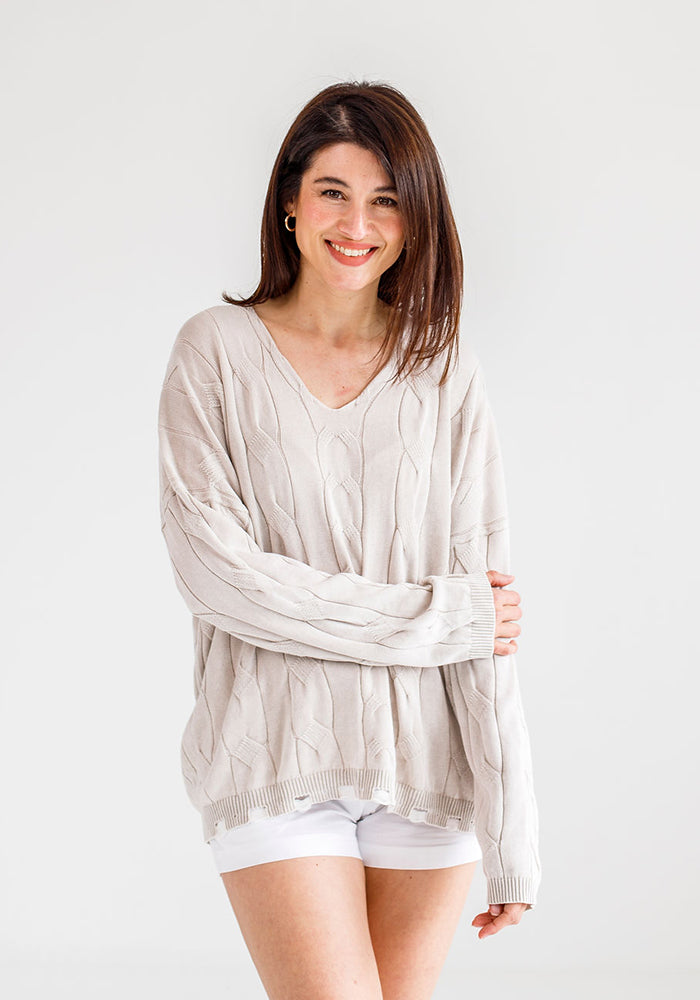Gabriel Cable Cotton Knit | Ecru