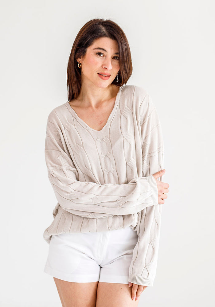 Gabriel Cable Cotton Knit | Ecru