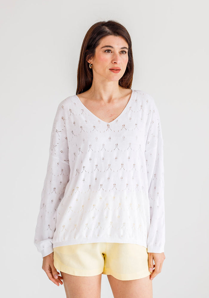 Tiﬀany Lace Stitch Cotton Knit | White