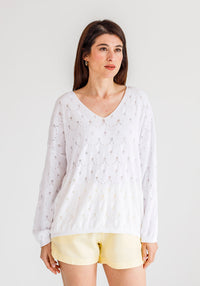 Tiﬀany Lace Stitch Cotton Knit | White