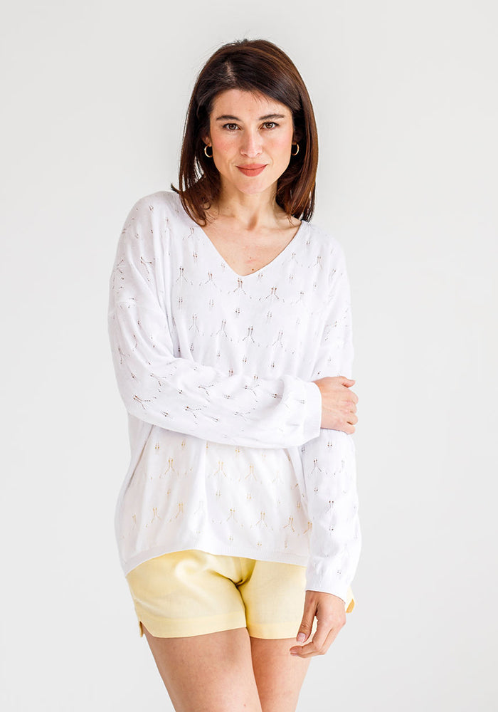 Tiﬀany Lace Stitch Cotton Knit | White