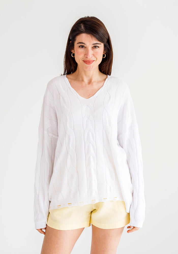 Gabriel Cable Cotton Knit | White