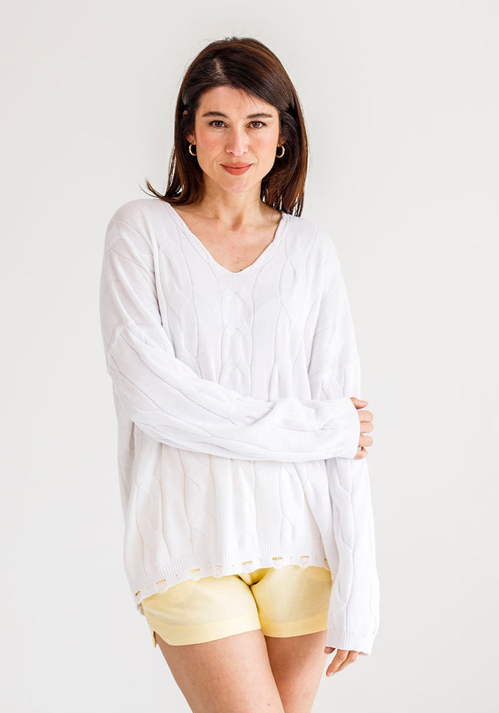 Gabriel Cable Cotton Knit | White