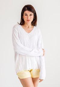 Gabriel Cable Cotton Knit | White