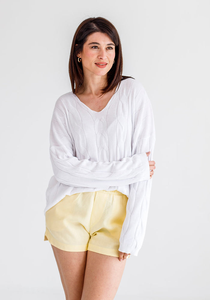 Gabriel Cable Cotton Knit | White