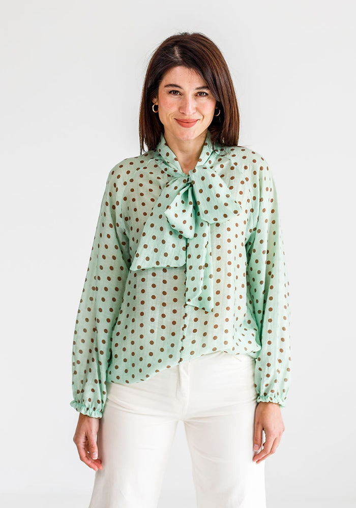 Dot Tie Blouse | Green Dot