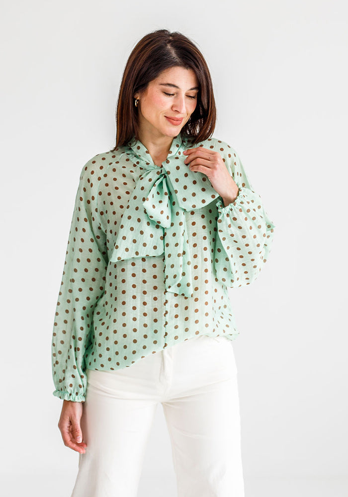 Dot Tie Blouse | Green Dot