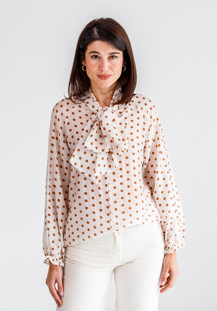 Dot Tie Blouse | Brown Dot