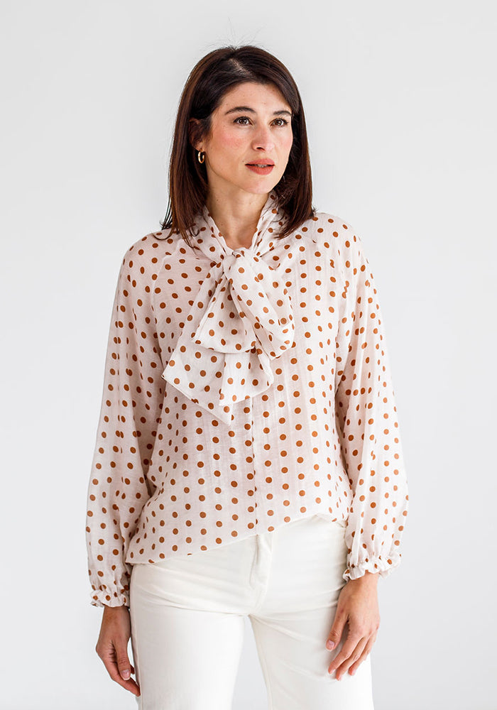 Dot Tie Blouse | Brown Dot