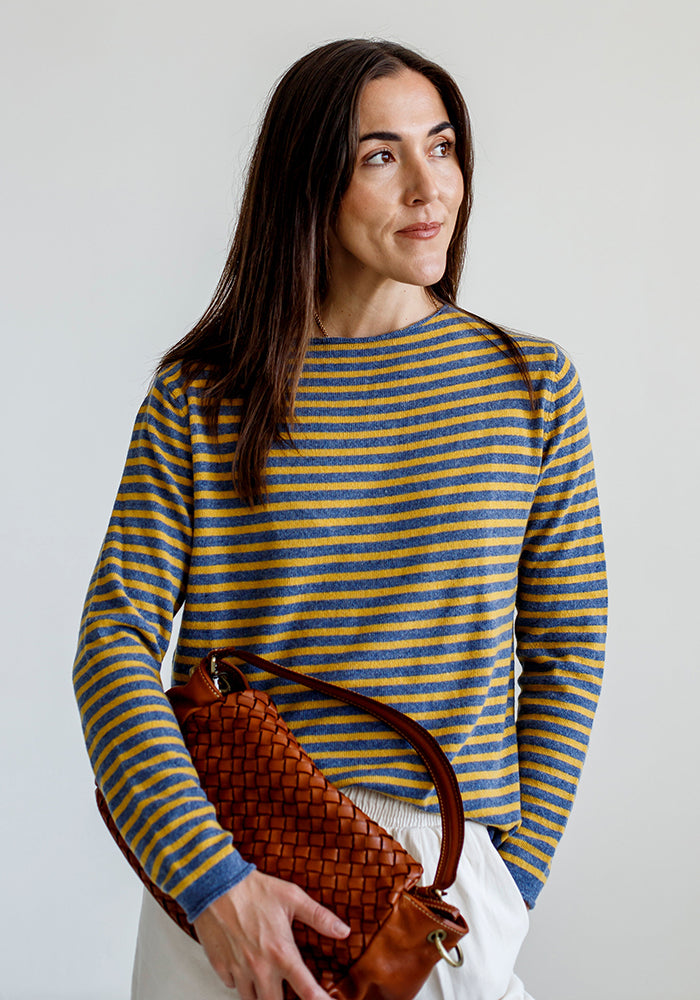 Stripe Cashmere | Navy & Mustard