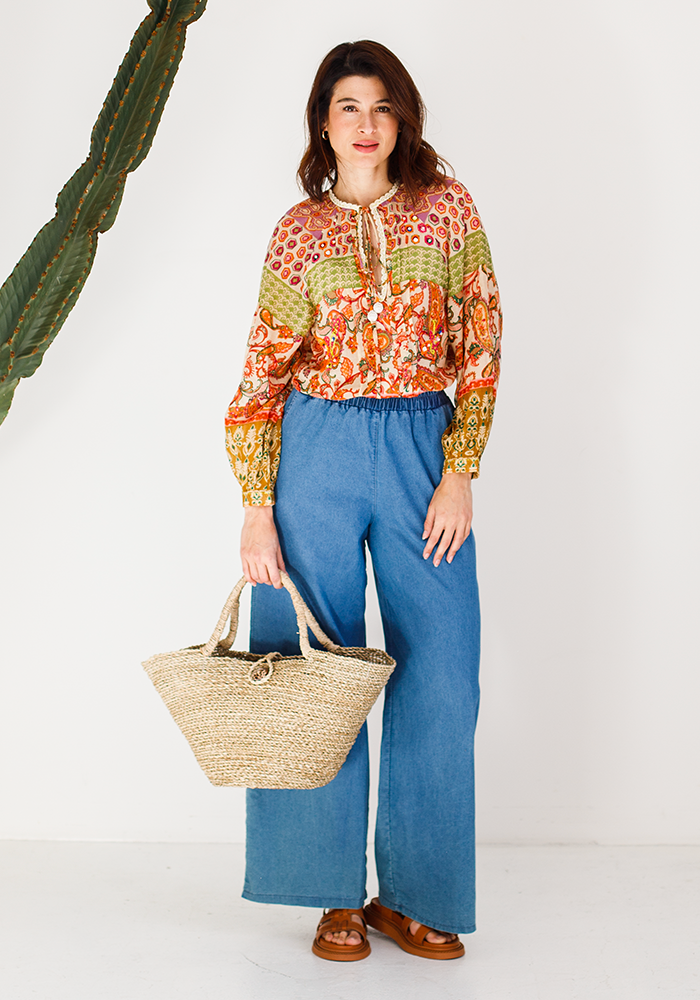 Pleated Ladies Blouse | Autumn Paisley