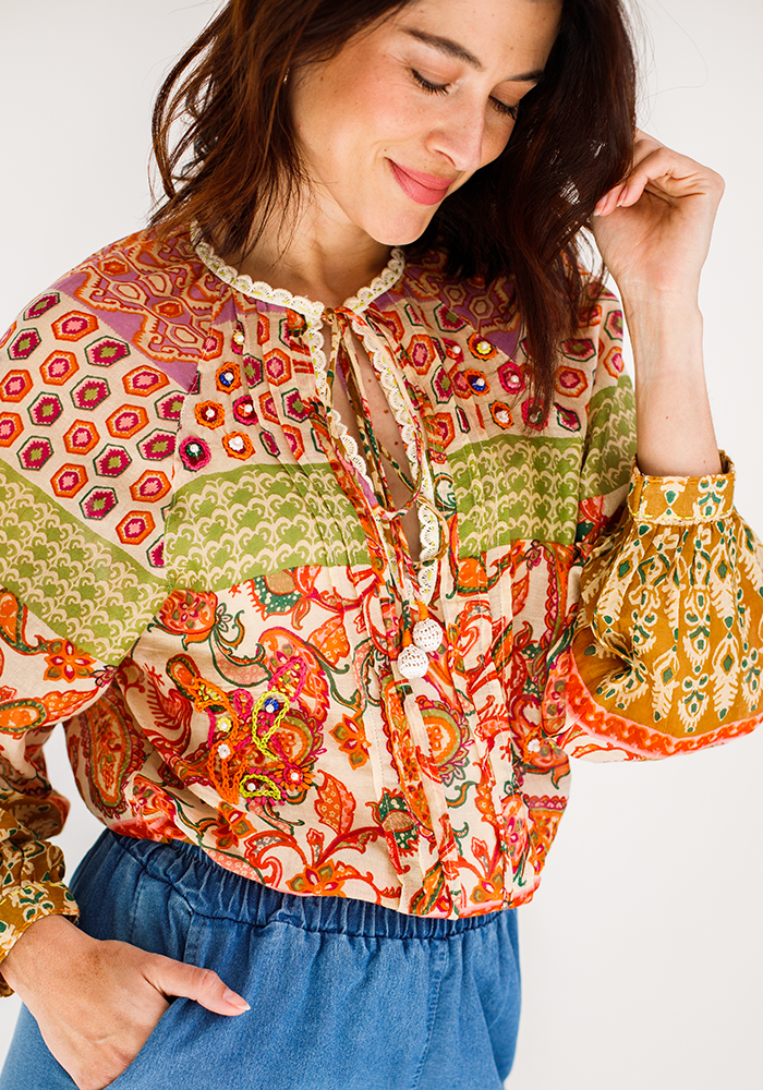 Pleated Ladies Blouse | Autumn Paisley
