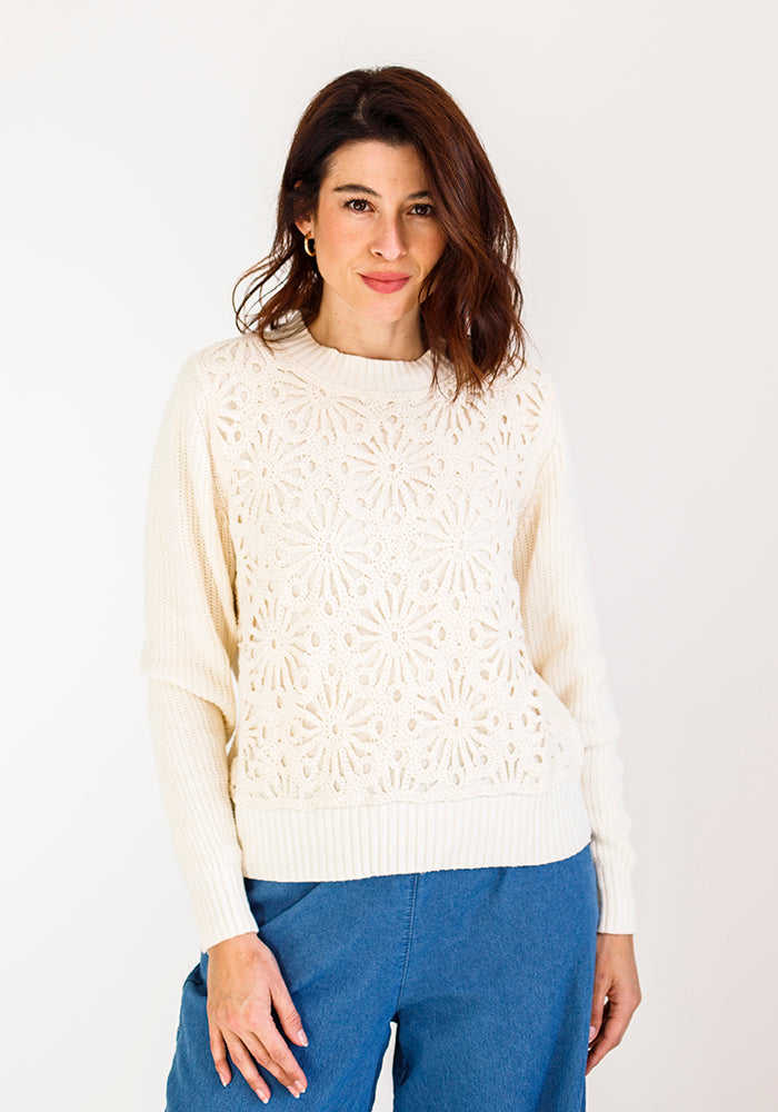 Crotchet Round Neck Knit | Ecru