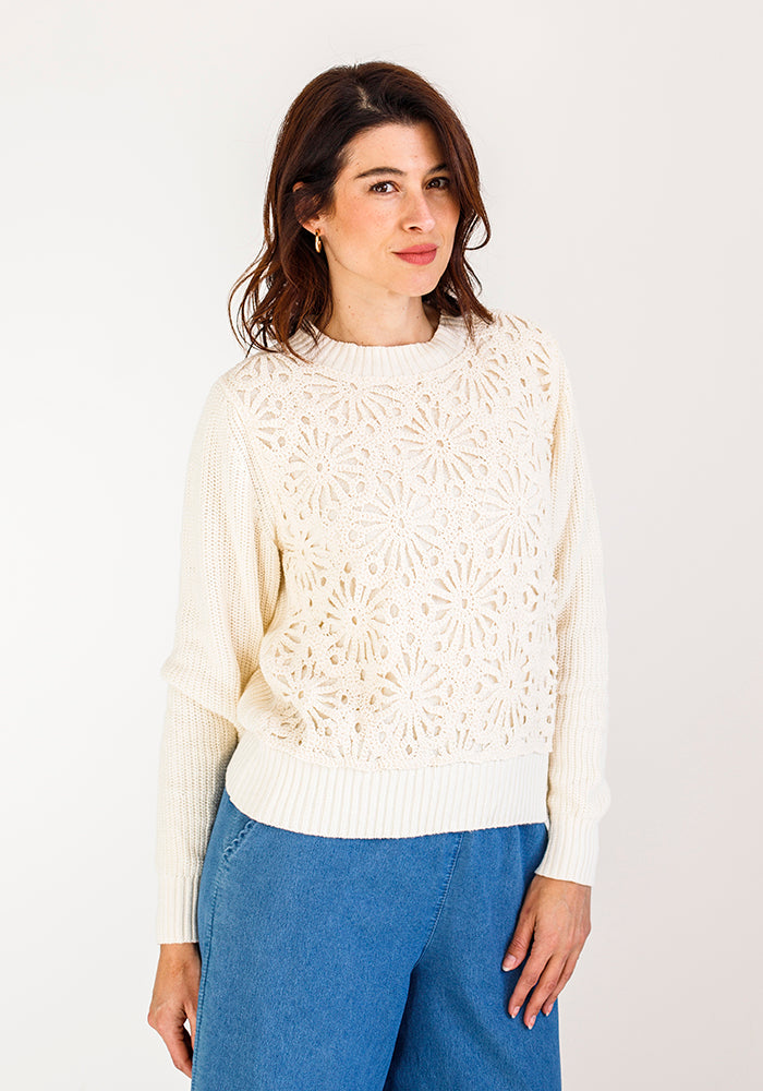 Crotchet Round Neck Knit | Ecru