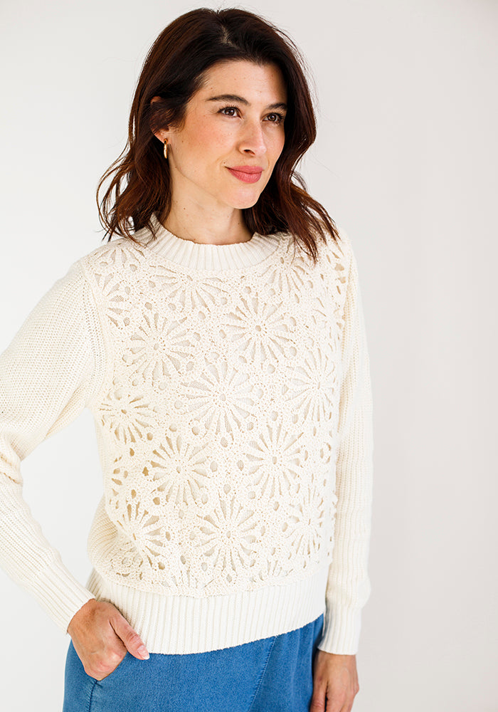 Crotchet Round Neck Knit | Ecru