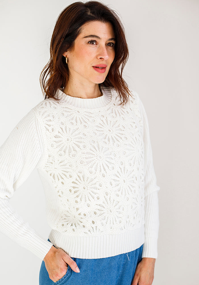 Crotchet Round Neck Knit | Milk