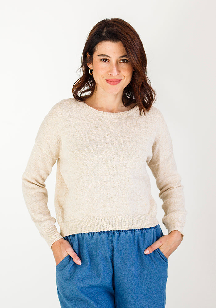 Round Neck Shimmer Knit | Ecru