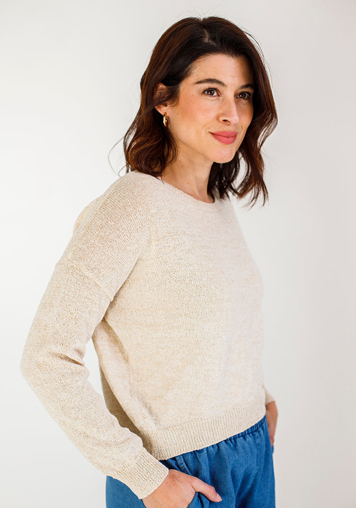 Round Neck Shimmer Knit | Ecru