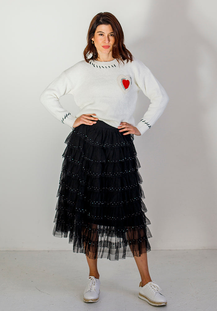Midi Ruffle Skirt | Black