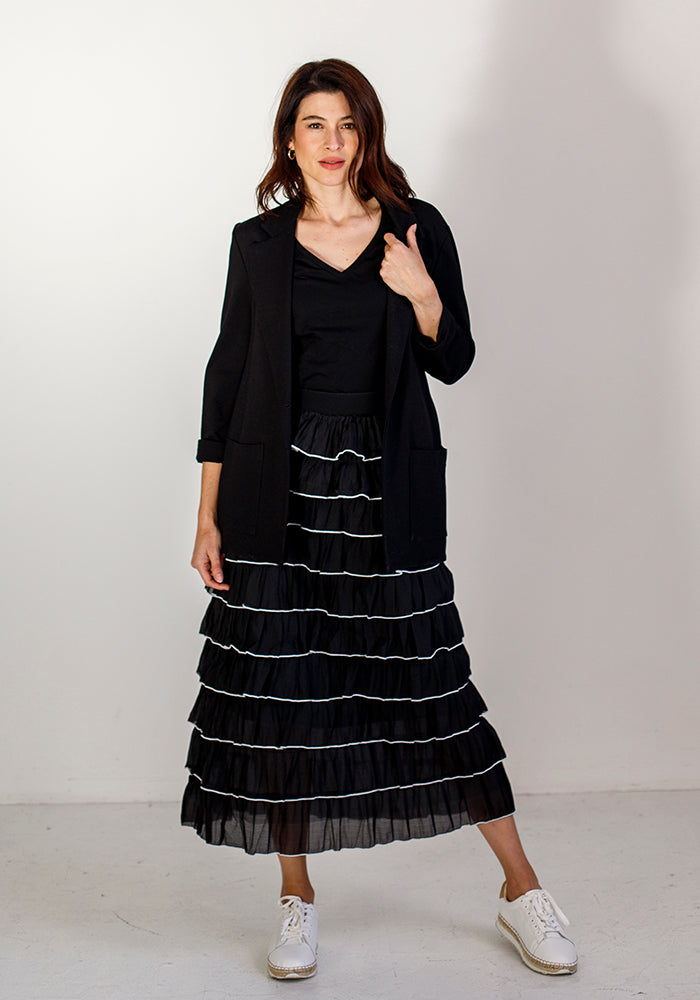 Maxi Ruffle Trim Skirt | Black