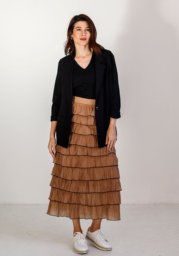 Maxi Ruffle Trim Skirt | Beige