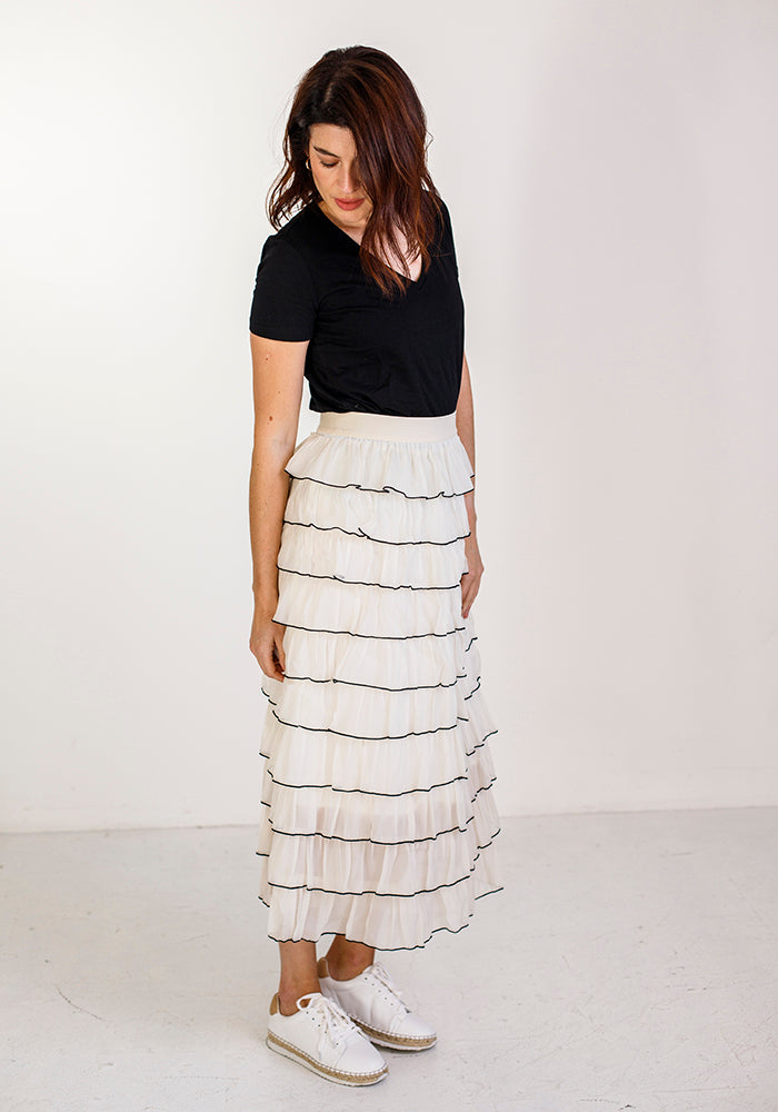 Maxi Ruffle Trim Skirt | Milk