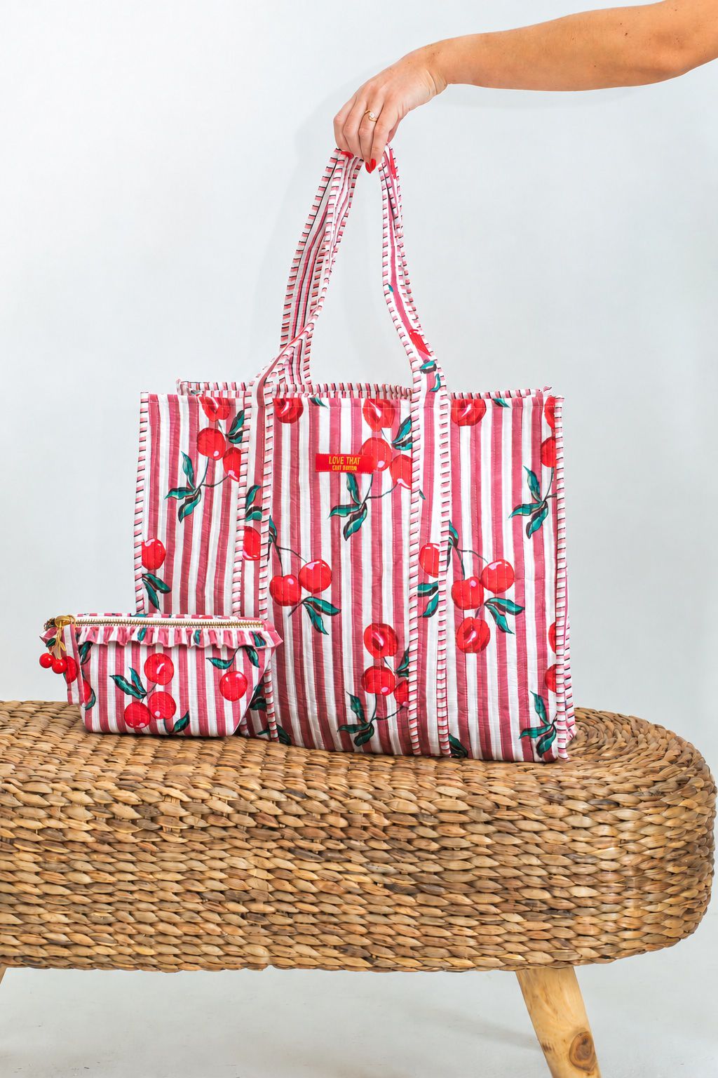 Quilted Make Up Bag | Cherry