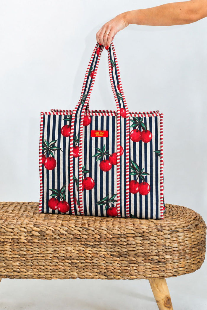 Quilted Tote Bag | Cherry